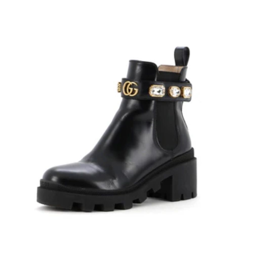 Gucci Black Ankle Boots with Gold Accents